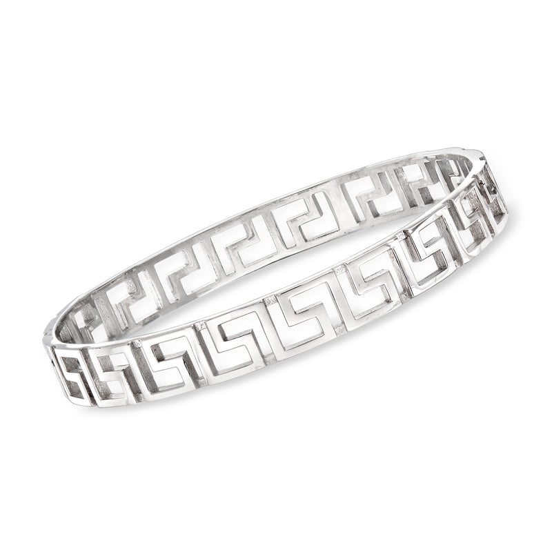 Sterling silver Greek key bangle bracelet with openwork geometric pattern