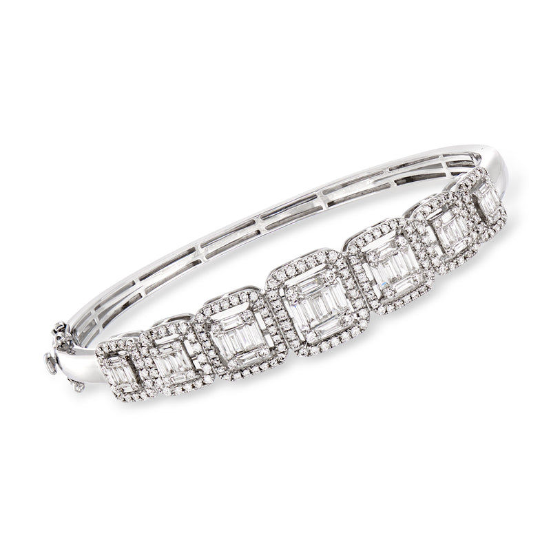 18kt white gold diamond bangle bracelet with baguette-cut stone rows