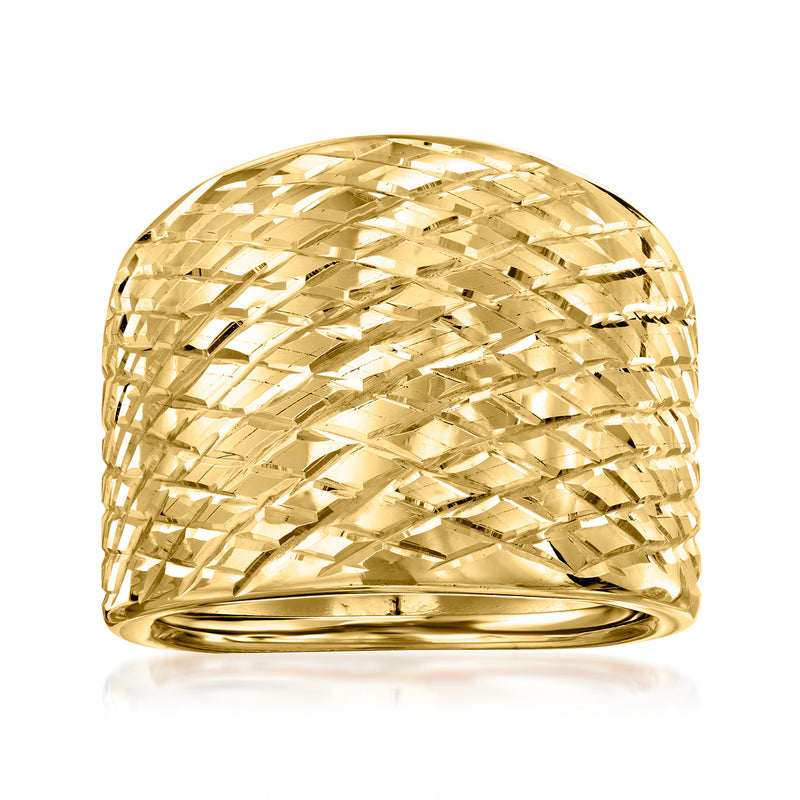 Yellow 14kt gold dome ring with textured lattice band