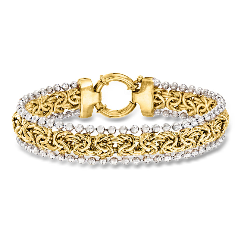 Gold-over-sterling Byzantine beaded-edge bracelet with circular toggle clasp