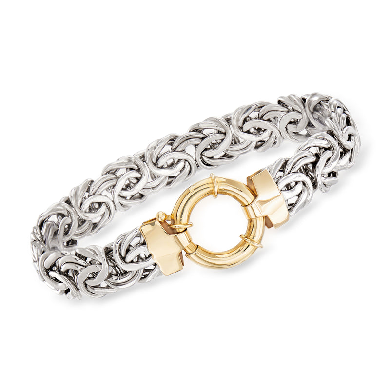 Sterling silver Byzantine bracelet with yellow gold accents and round clasp