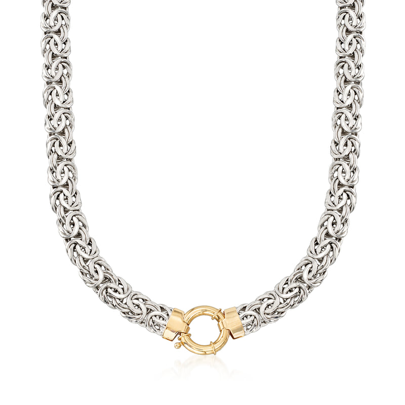Sterling silver Byzantine chain necklace with 14kt yellow gold oval clasp