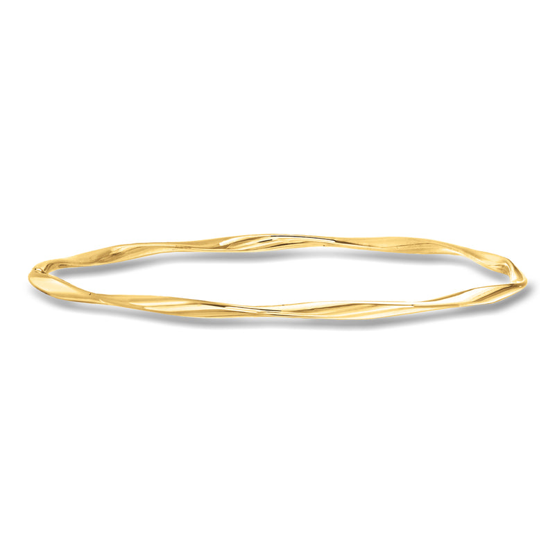 14kt yellow gold twisted bangle bracelet, polished loop