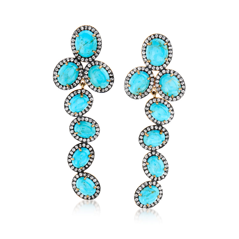 Turquoise drop earrings with white topaz accents and gold-tone settings