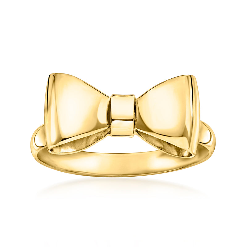 14kt yellow gold bow ring with polished ribbon loops and center clasp