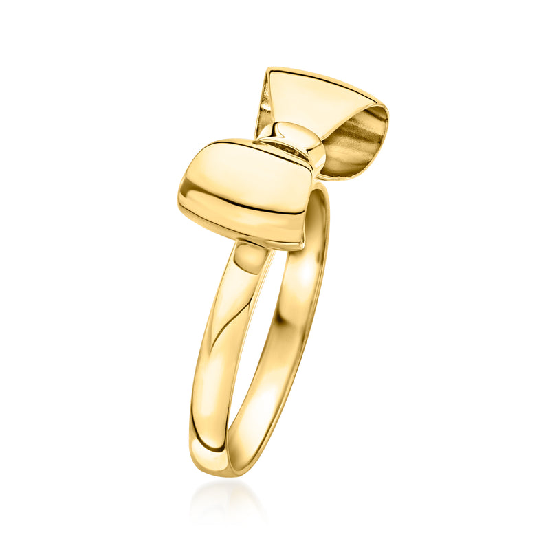 14kt yellow gold bow ring, arched ribbon loops with polished center clasp