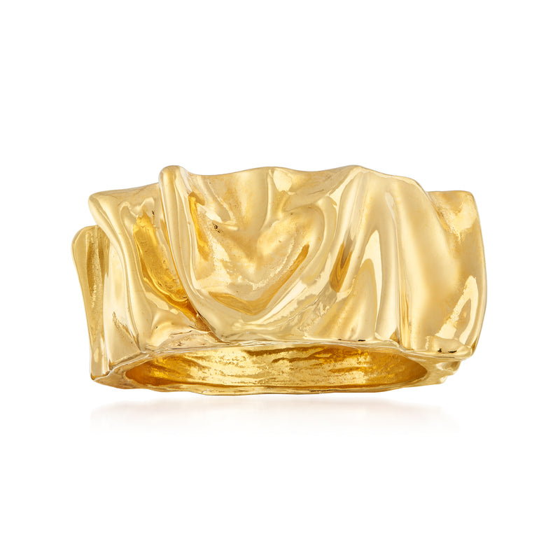 18kt gold over sterling crinkle-style ring, wide shiny textured band