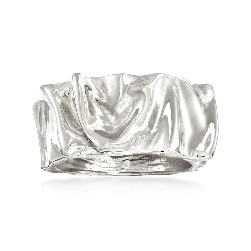 Italian sterling silver crinkle ring with wide hammered texture band