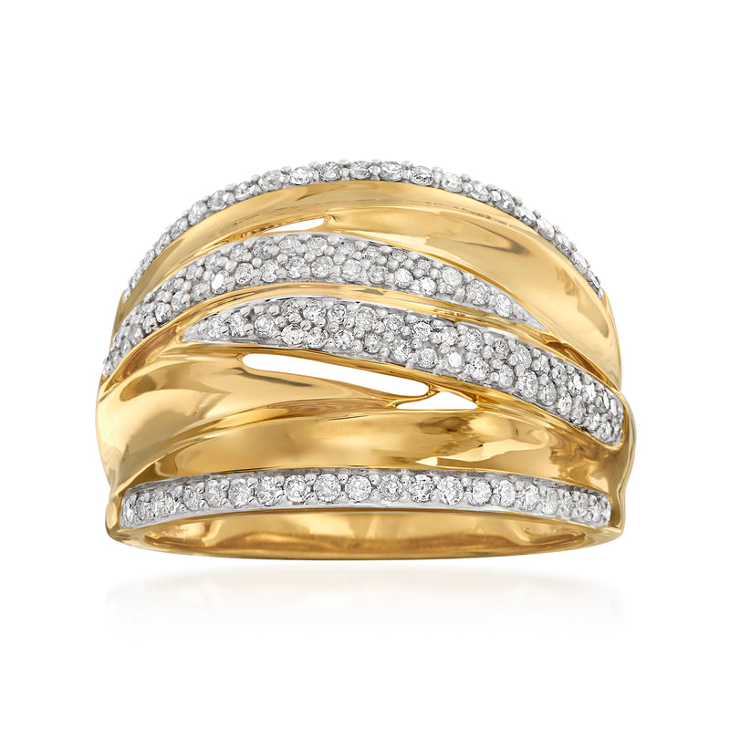 Diamond highway ring in 18kt gold over sterling with layered pavé bands