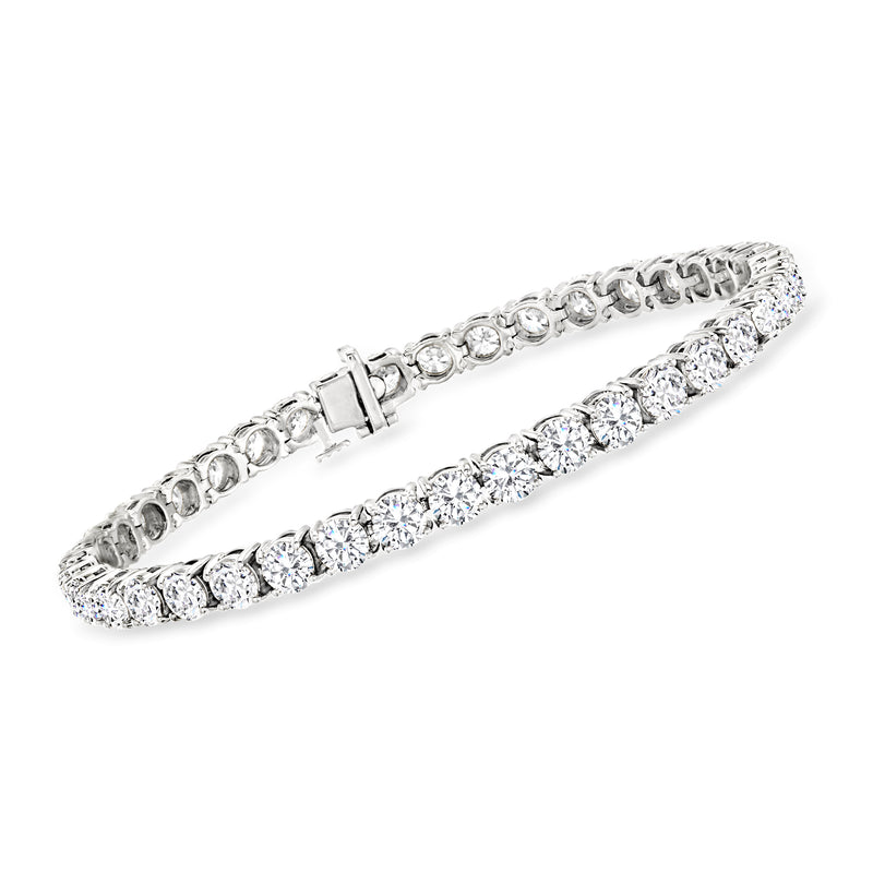 14kt white gold diamond tennis bracelet with round brilliant stones, hinged clasp