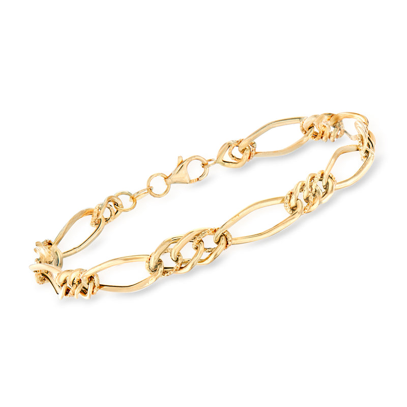 Yellow gold multi-link bracelet with oval and chain links, hinged clasp style