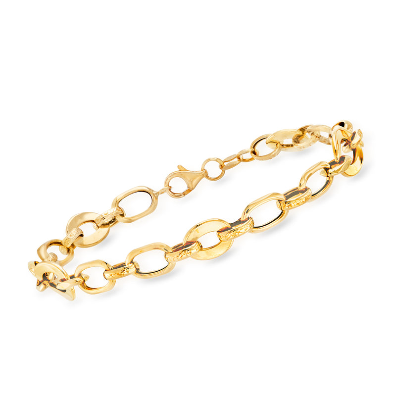 14kt yellow gold link bracelet with alternating oval and round chain links