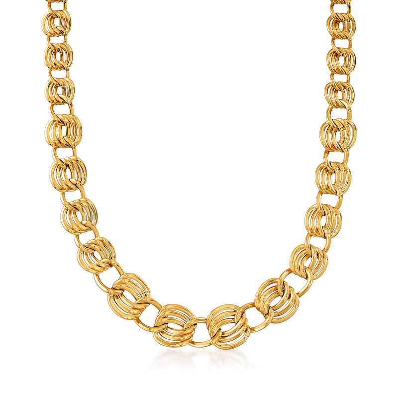 14kt yellow gold graduated link chain necklace with oval interlocking links