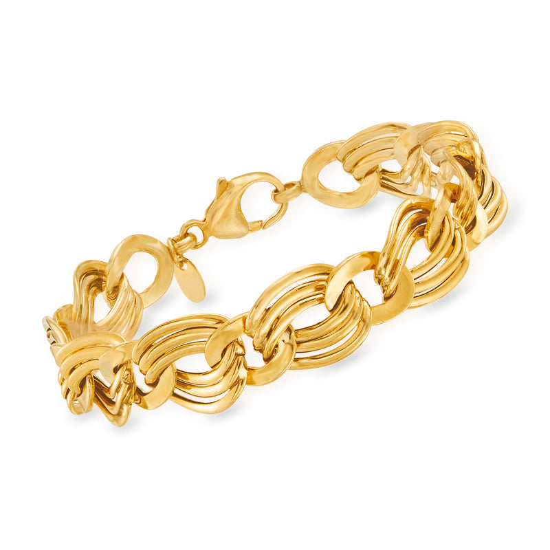 Yellow gold oval-link bracelet with polished interlocking links and clasp