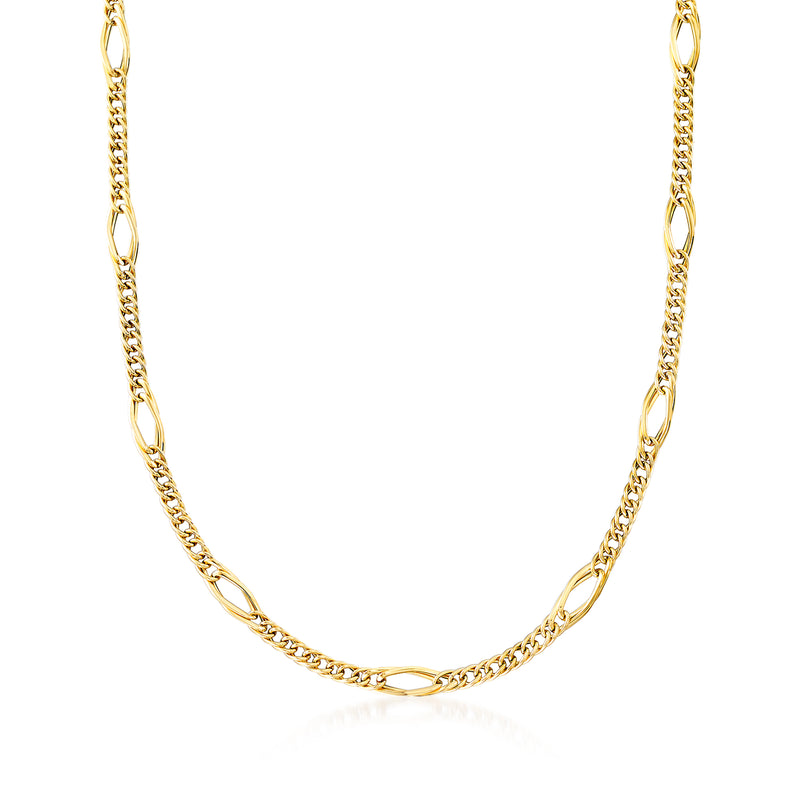 14kt yellow gold multi-link chain necklace with mixed oval and rope links