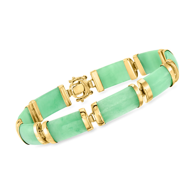 Jade green jade bracelet in 14kt yellow gold with hinged clasp and gold link details
