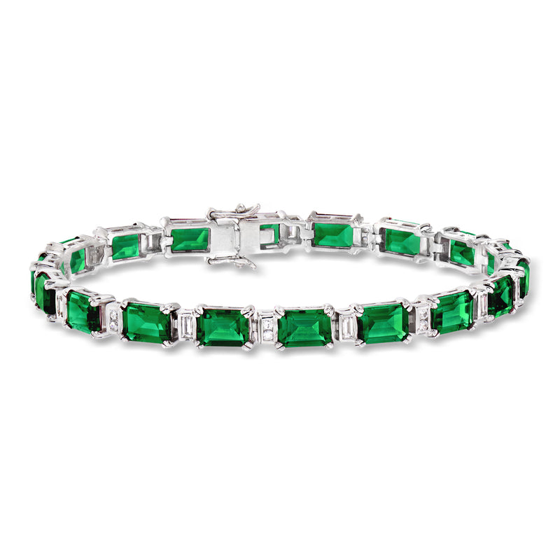 Sterling silver bracelet with rectangular green simulated emerald CZ stones