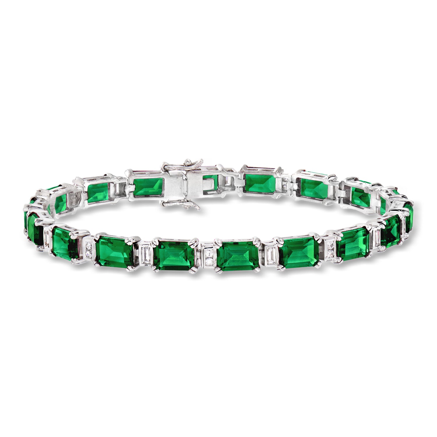 18.00 ct. t.w. Simulated Emerald and .80 ct. t.w. CZ Bracelet in Sterling Silver