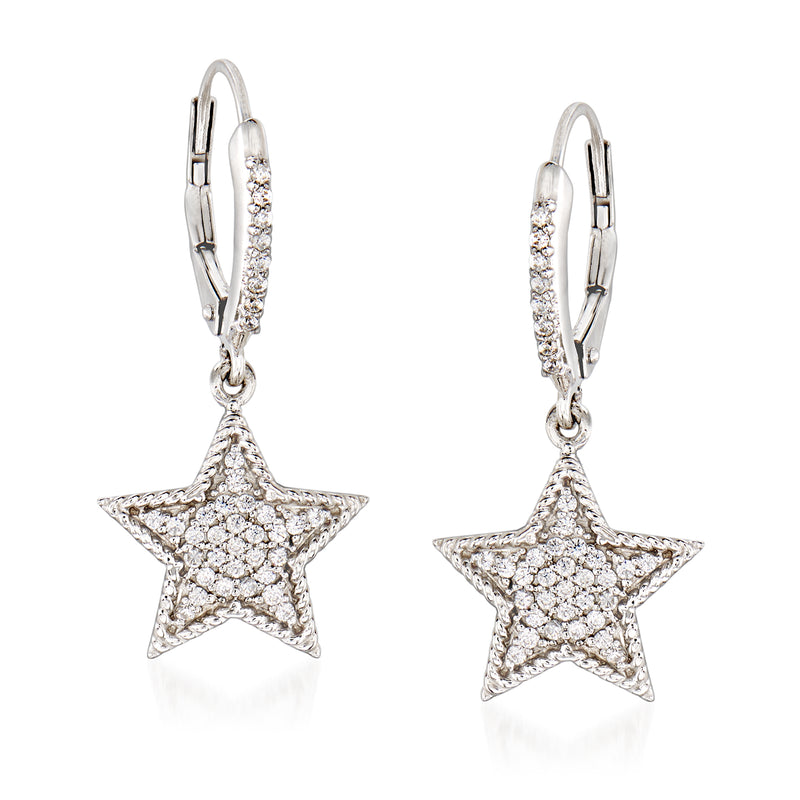 Diamond star drop earrings in sterling silver with leverback closures