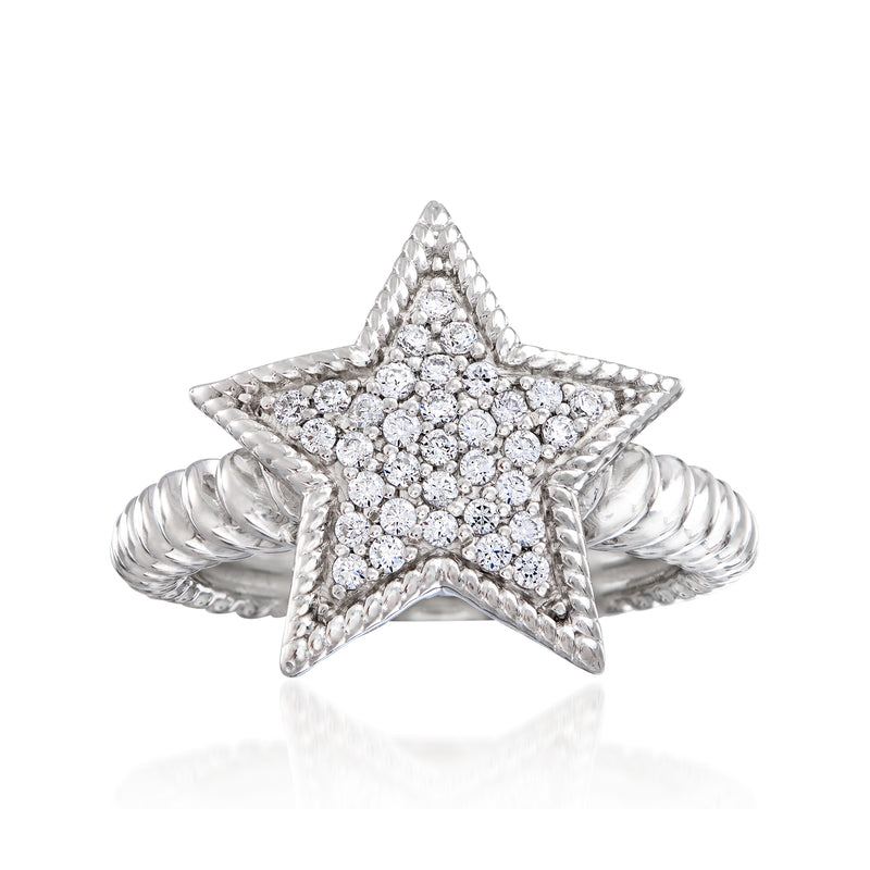 Sterling silver diamond star ring with sparkling round stones, 3D star top