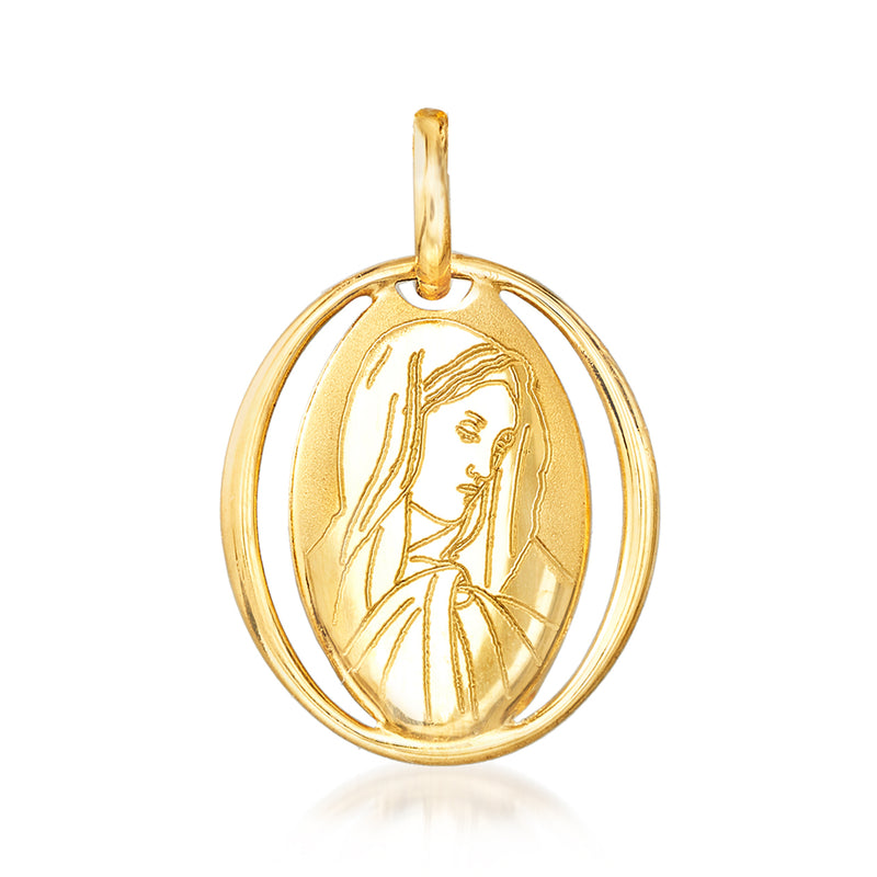 18kt yellow gold Holy Mary oval pendant with engraved figure relief