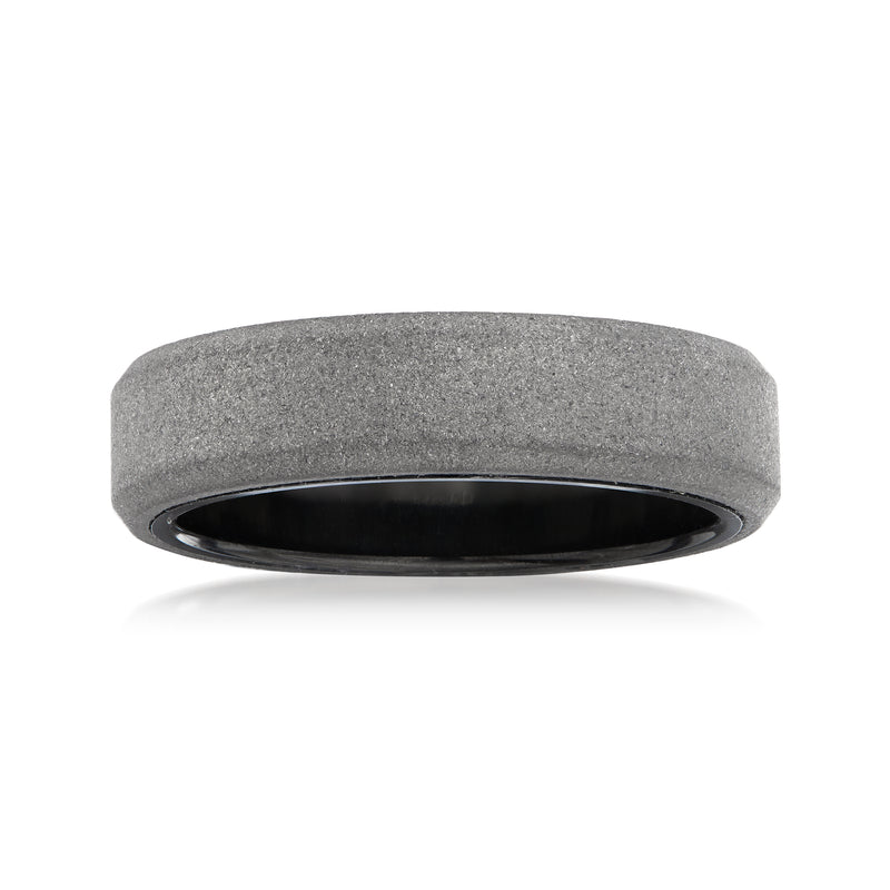 Gray tungsten carbide wedding band, brushed finish with dark inner polish