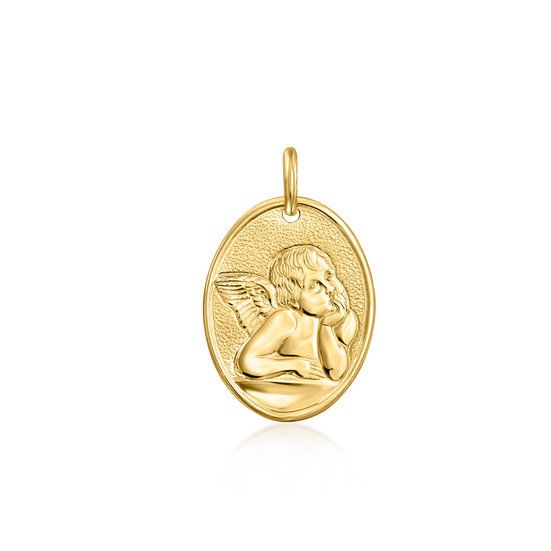14kt yellow gold angel portrait oval pendant