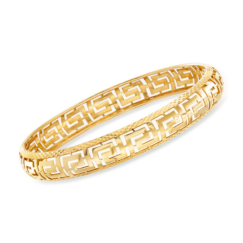 14kt yellow gold Greek key cut-out bangle bracelet with interlocking pattern