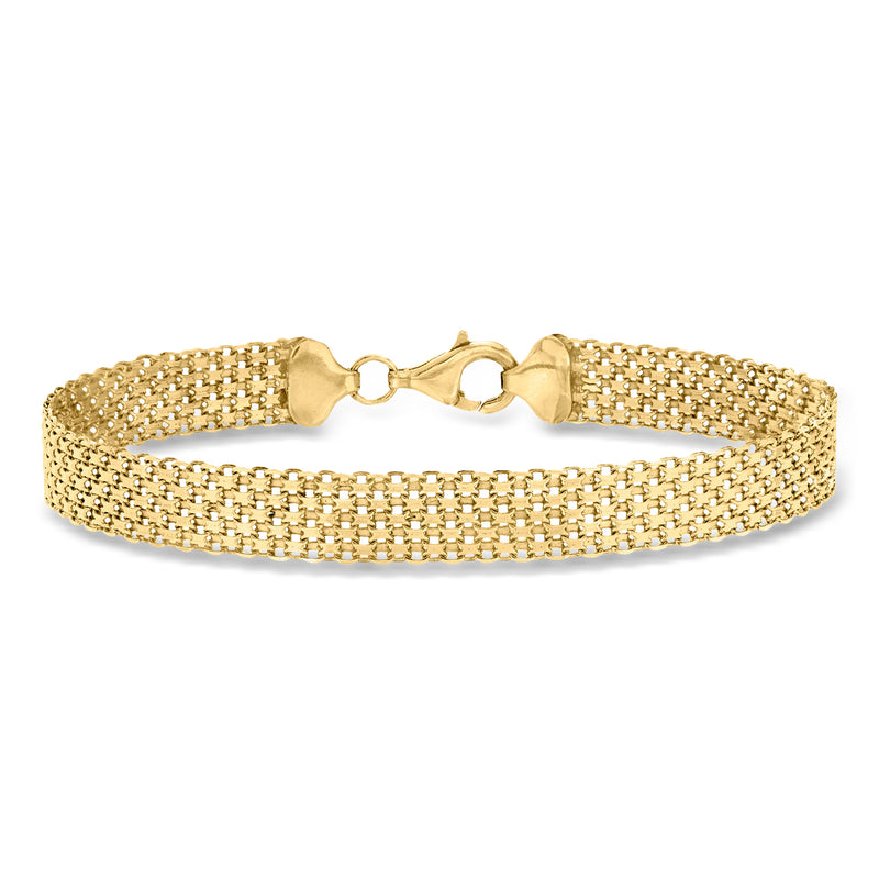 Gold over sterling bismark-link bracelet with clasp, gold-tone mesh chain