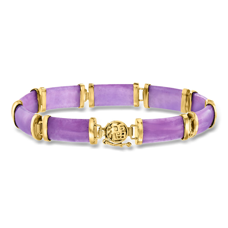 Purple jade bracelet with 18kt gold over sterling links and central medallion