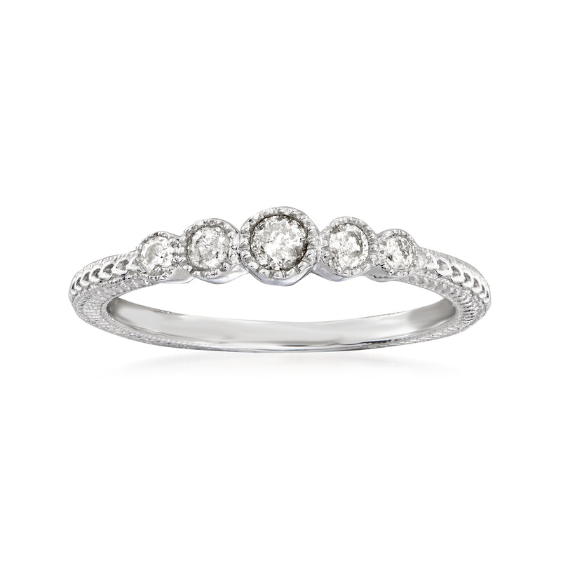 Sterling silver diamond milgrain ring with five round stones across the top