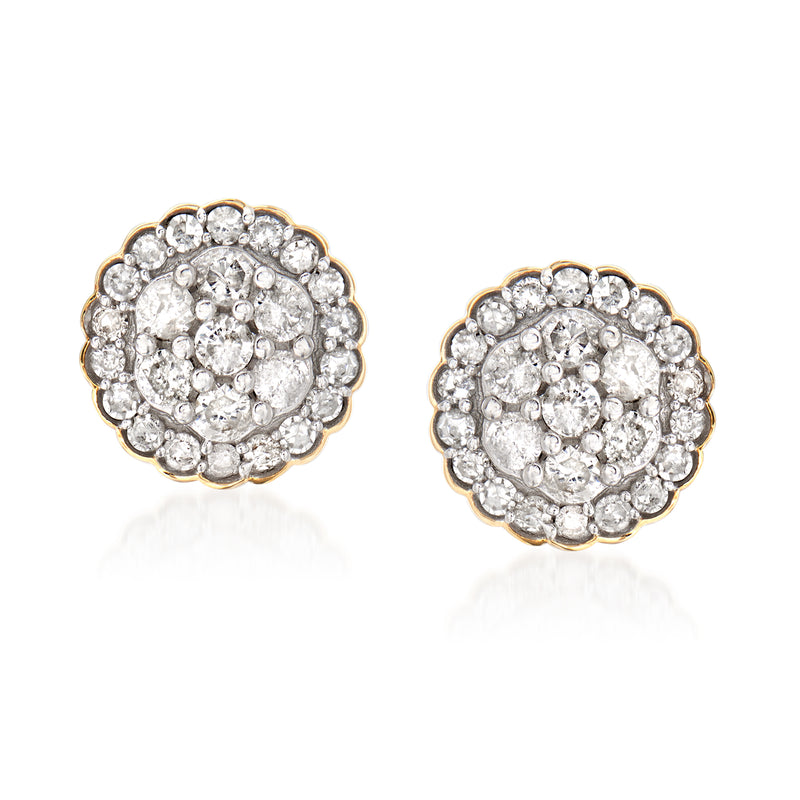 14kt yellow gold round diamond cluster stud earrings with post backs