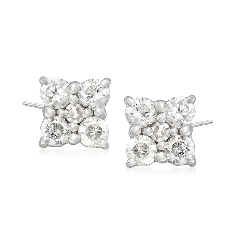 Sterling silver diamond flower stud earrings with round stones, post backs