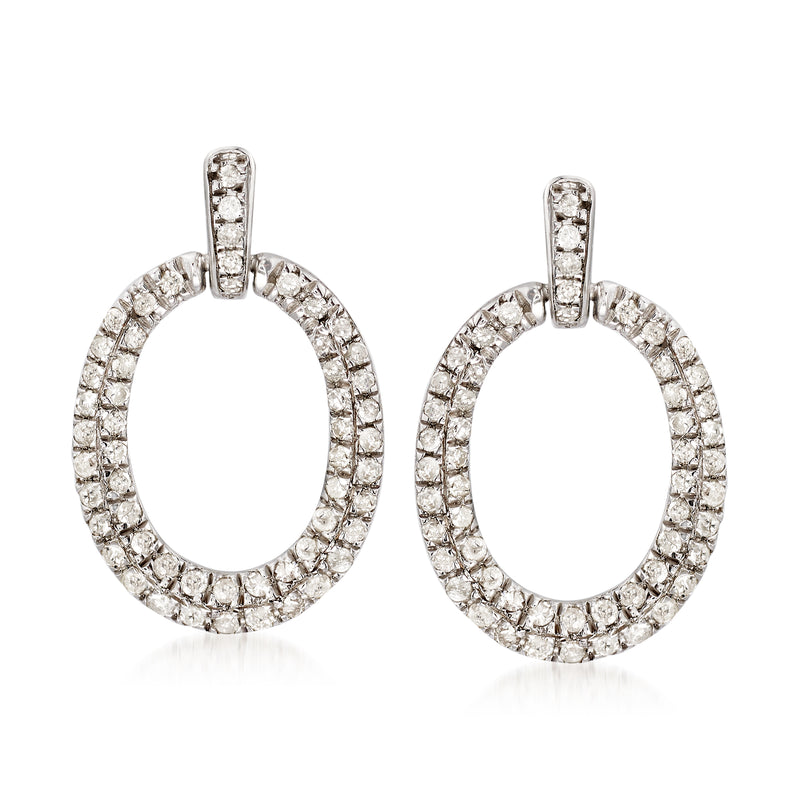 Diamond oval drop earrings in sterling silver, .50 ct. t.w.
