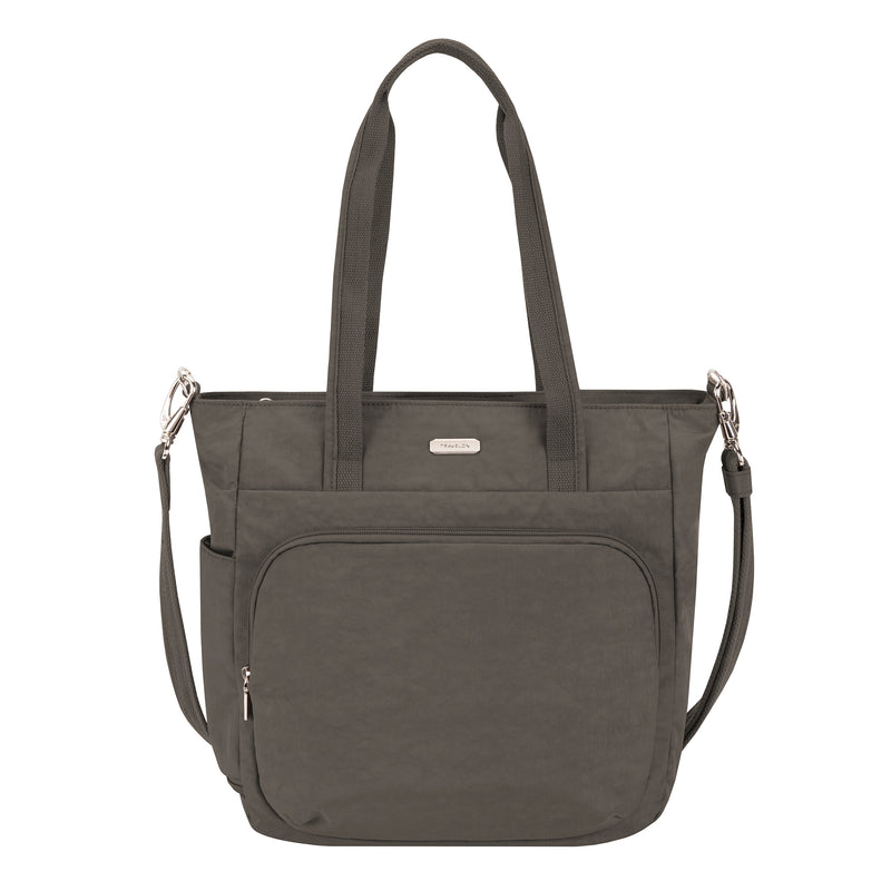 Anti-theft essential convertible tote-to-backpack bag in dark brown with zip compartments