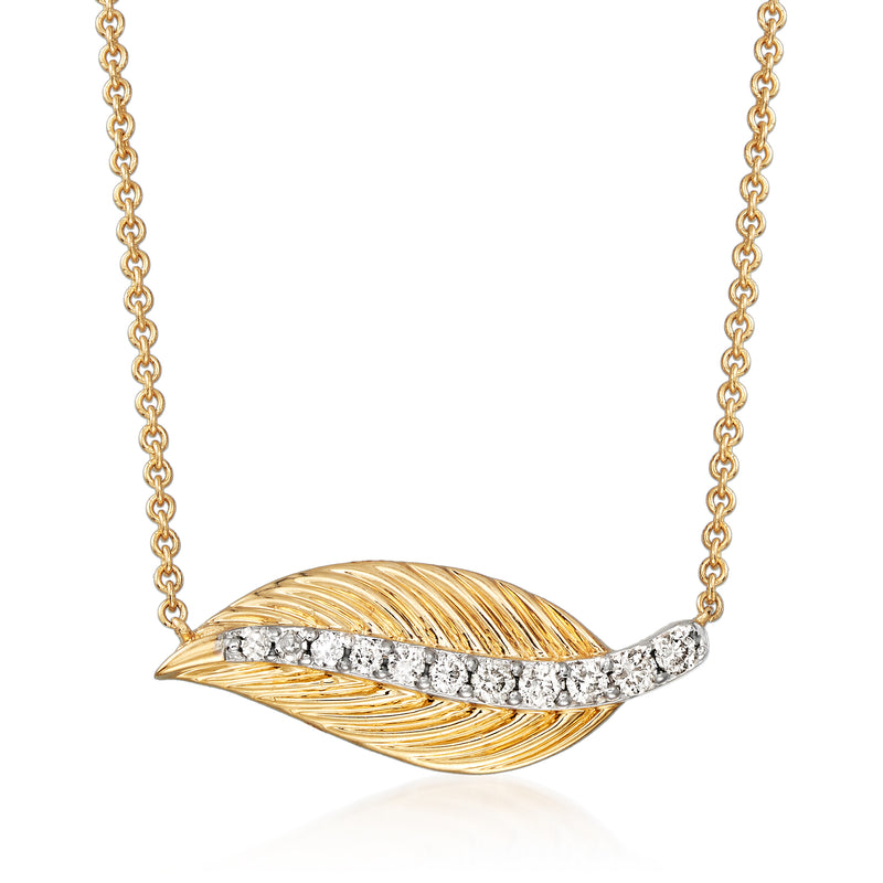 Diamond leaf necklace in 14kt yellow gold with a diamond-accented pendant