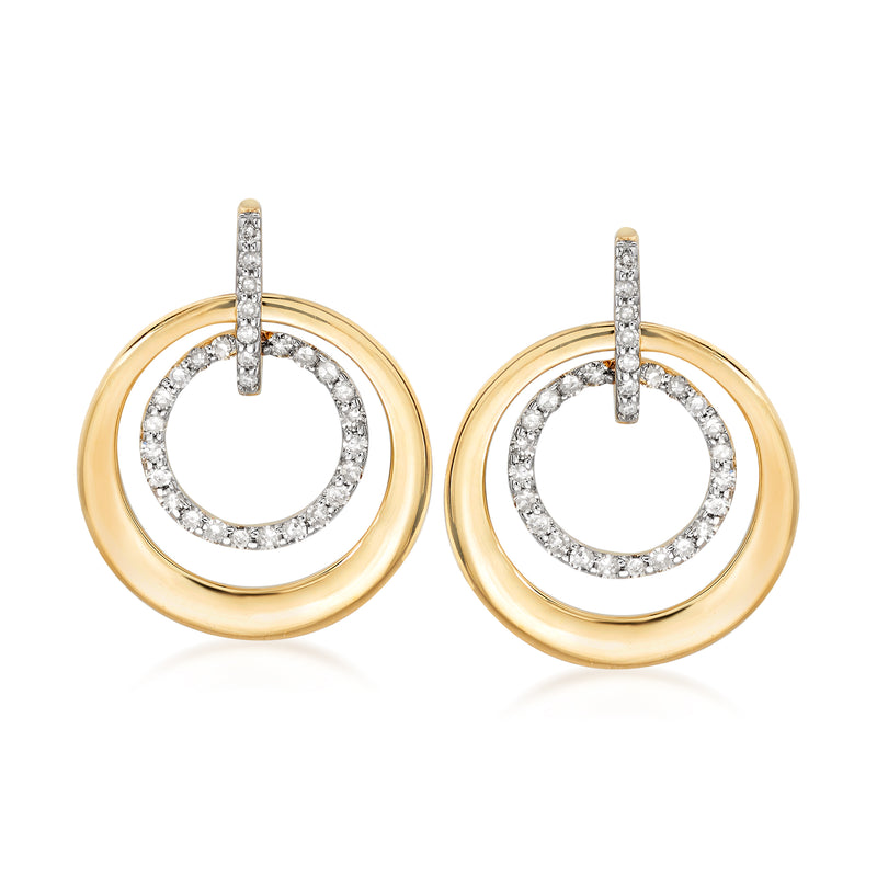 14kt yellow gold diamond double circle drop earrings