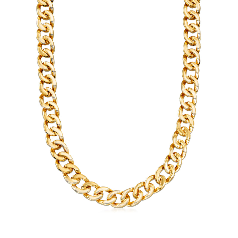 Italian 18kt yellow gold round-link chain necklace with linked curb links