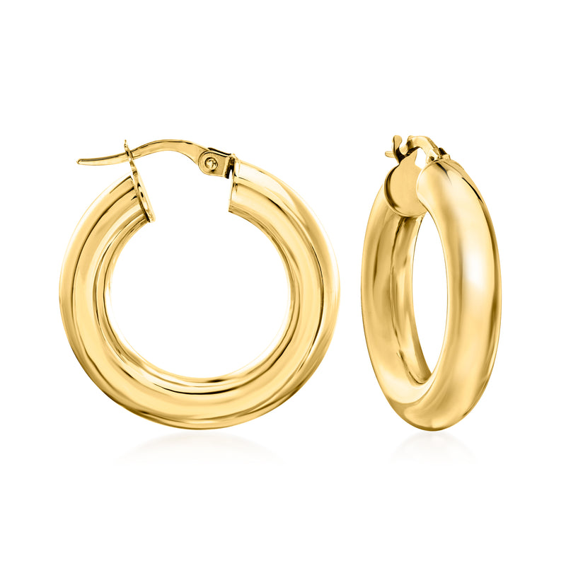 14kt yellow gold hoop earrings, 4.75mm, hinged clasp