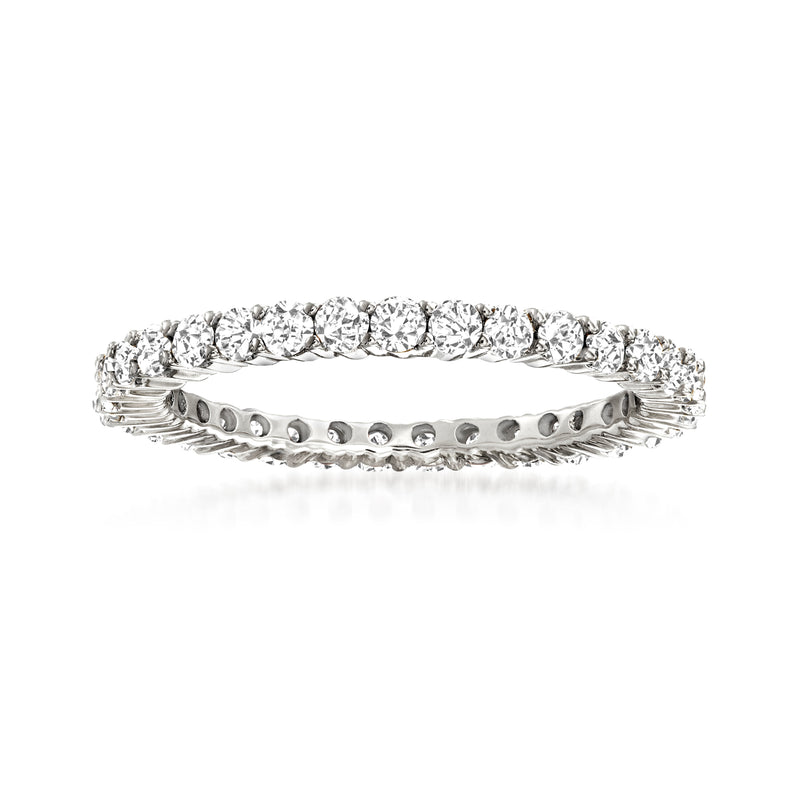 14kt white gold diamond eternity band with round bezel-set stones, full row