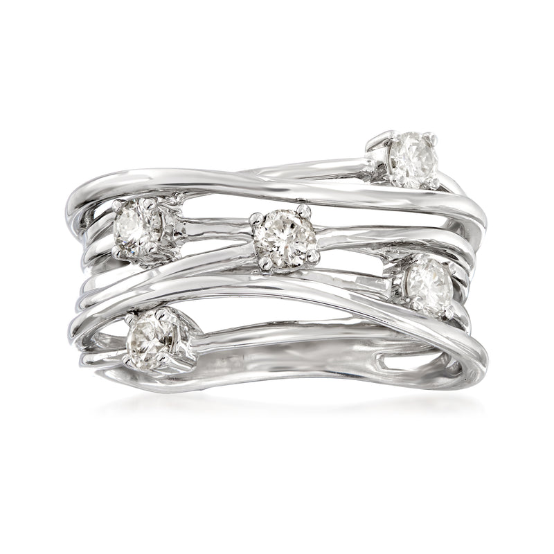 Sterling silver diamond highway ring with round stones, 0.50 ct t.w.