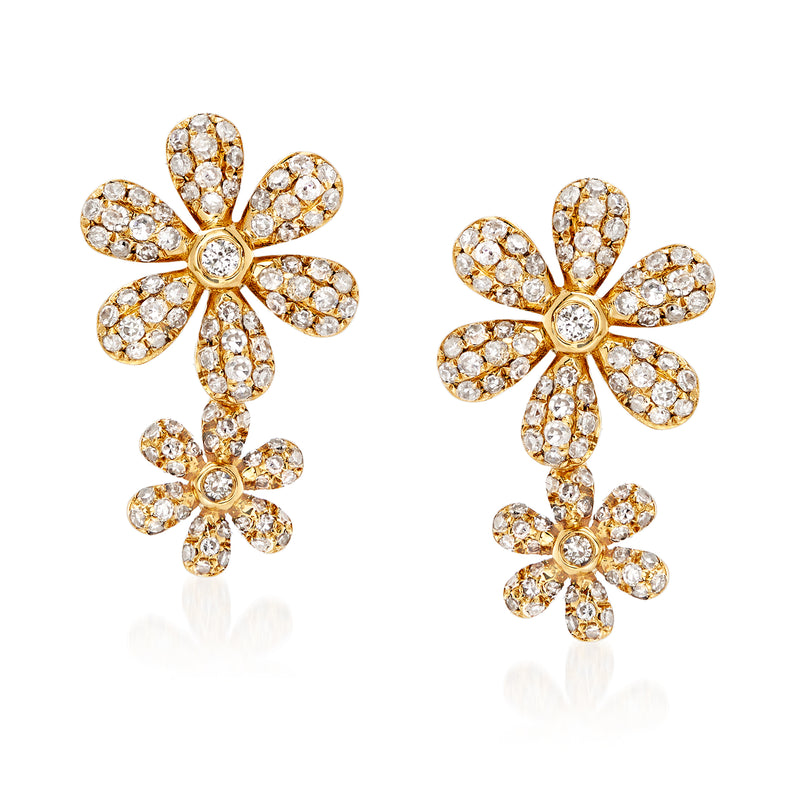 Diamond double-flower post earrings in 18kt yellow gold