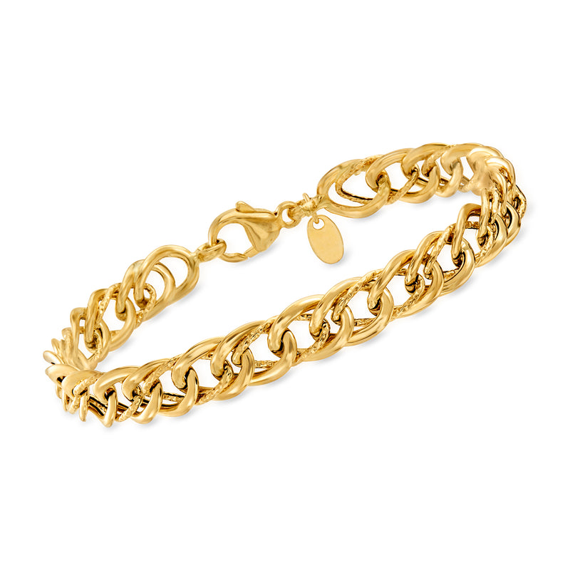 14kt yellow gold interlocking-link bracelet with clasp and small teardrop charm