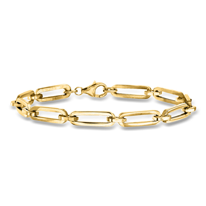 Yellow gold paper clip link bracelet with hinged oval links and clasp