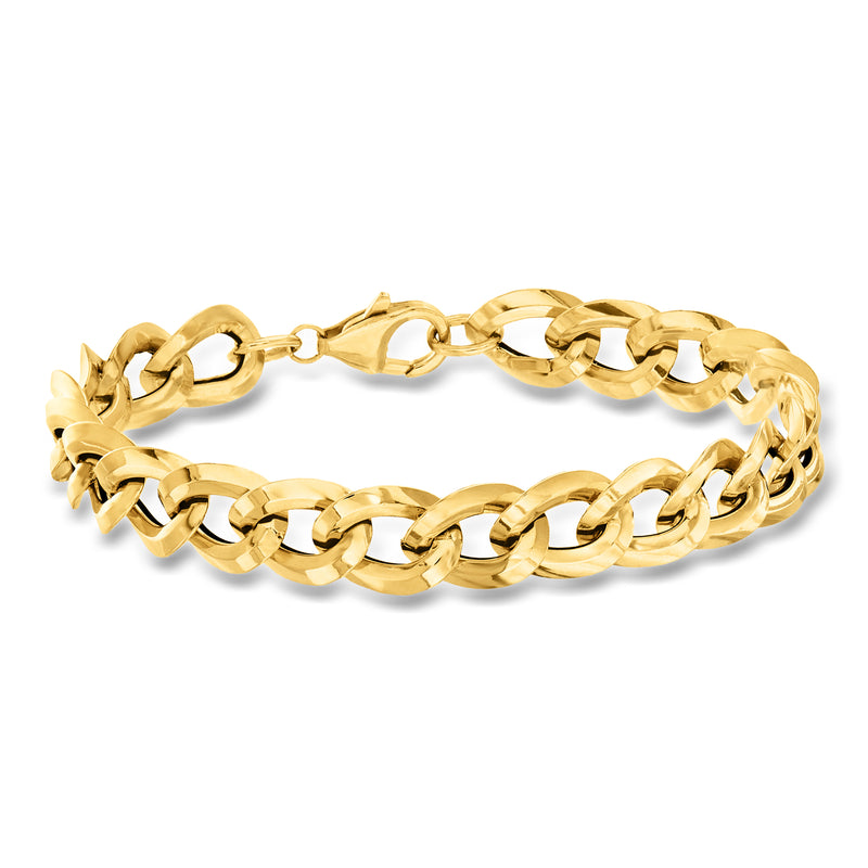 14kt yellow gold curb-link bracelet with clasp, shiny linked chain