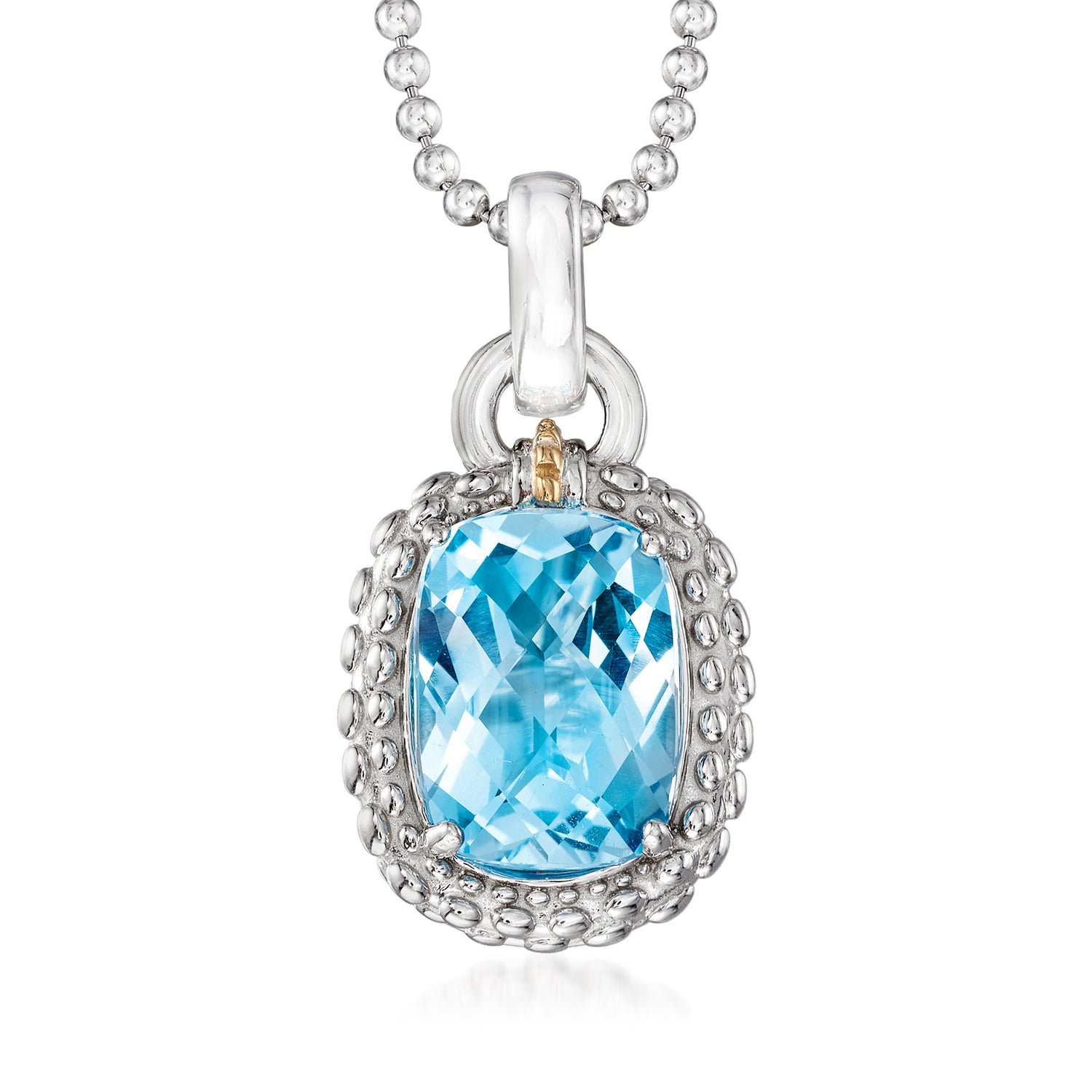 Phillip Gavriel "popcorn" 6.00 Carat Blue Topaz Pendant Necklace In Sterling Silver With 18kt Yellow Gold In Silver,gold