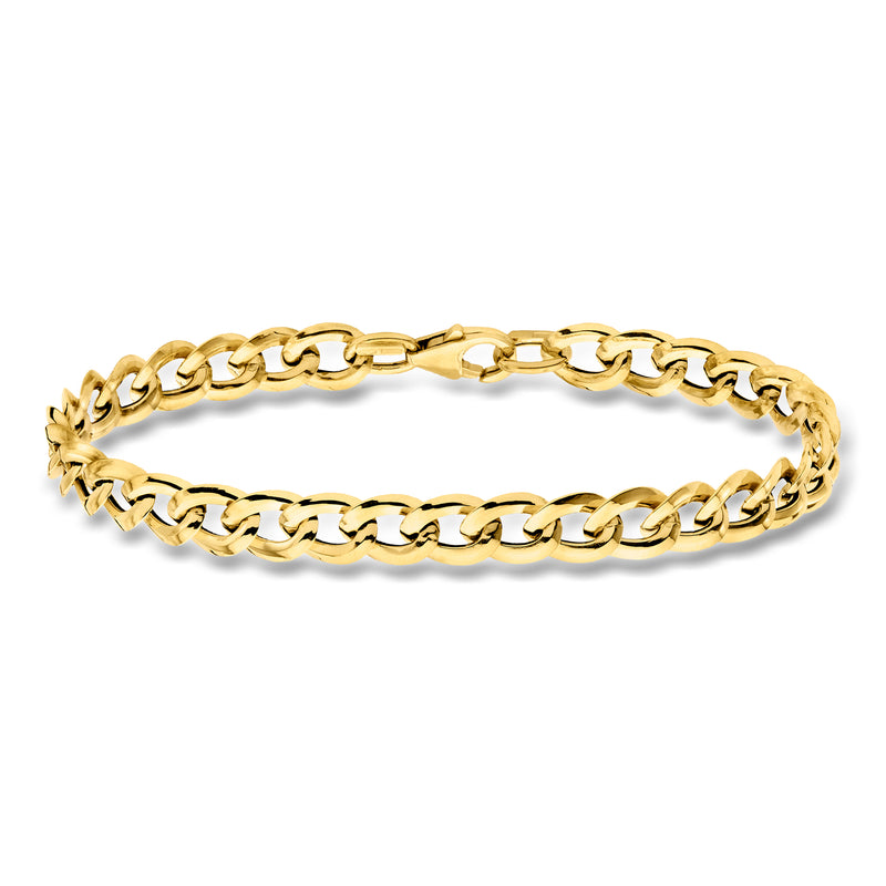 Yellow gold curb-link bracelet with linked chain links and clasp