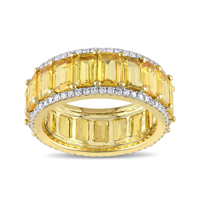 14kt yellow gold eternity band with yellow sapphire center stones and diamond accents