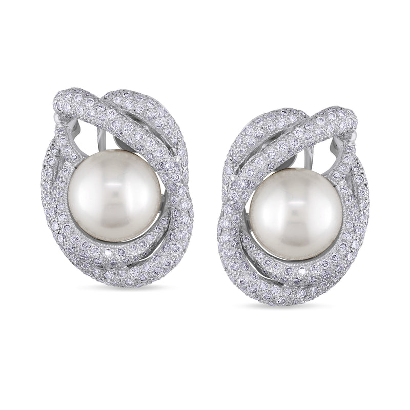 Cultured South Sea pearl and diamond stud earrings in 18kt white gold setting