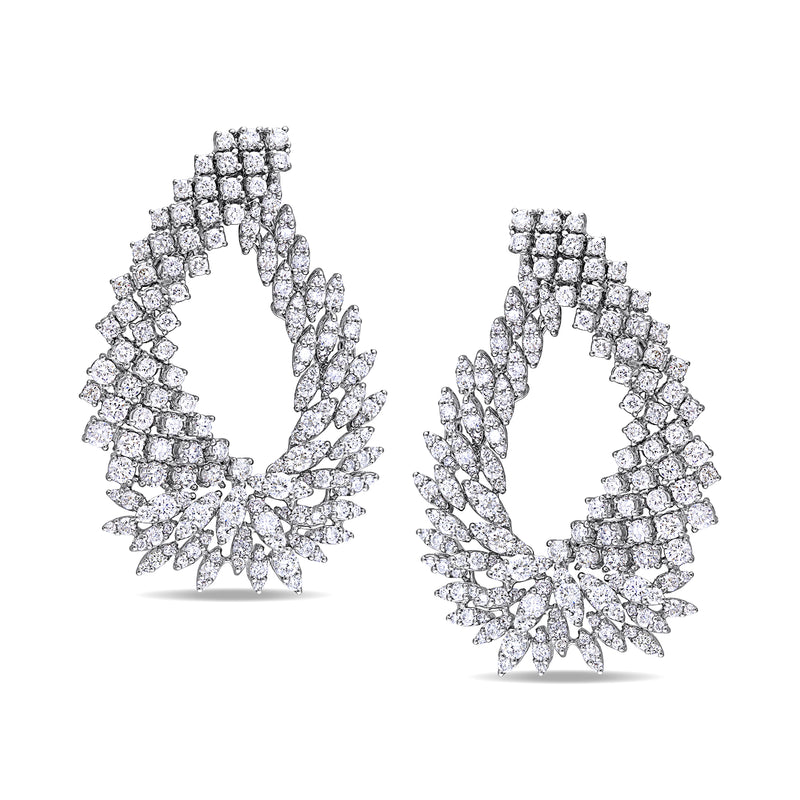 Diamond cluster drop earrings in 18kt white gold with teardrop-shaped open centers